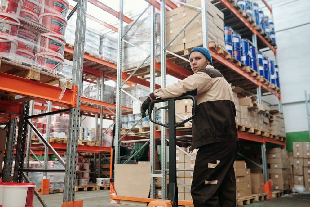 Warehouse interior with stocked racking